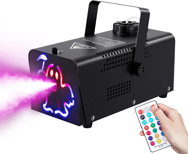 IMONE Store آلة الضباب 500 واط 2000CFM مع 2 غطاء ضوء ذو طابع مخيف مع 72-LEDs و 12 لون ضوء، تحكم عن بعد لاسلكي، للاحتفالات، الزفاف، الحفلات، مسرح الدي جي، للاستخدام الداخلي والخارجي - Image 1